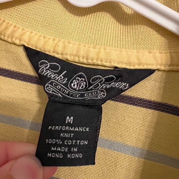 Brooks Brothers Men's Country Club Performance Knit Polo Yellow Stripes Size M - Picture 2 of 3